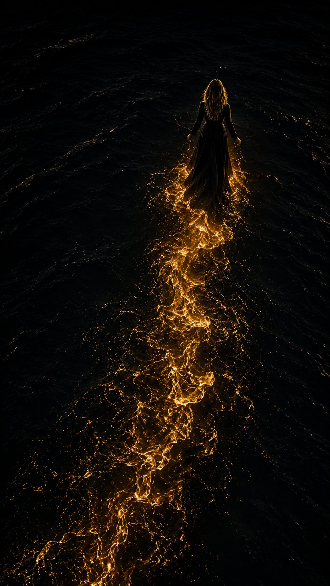 MISSLERS at night, blonde-highlighted hair caught in a trail of golden light above dark water